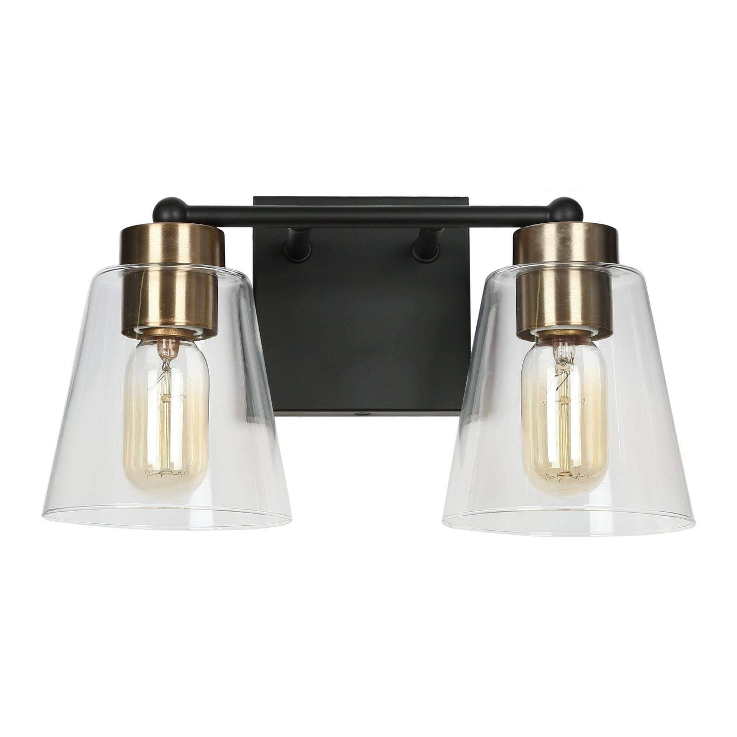 Modern Black and Gold 2-Light Vanity Light with Tapered Glass Shades