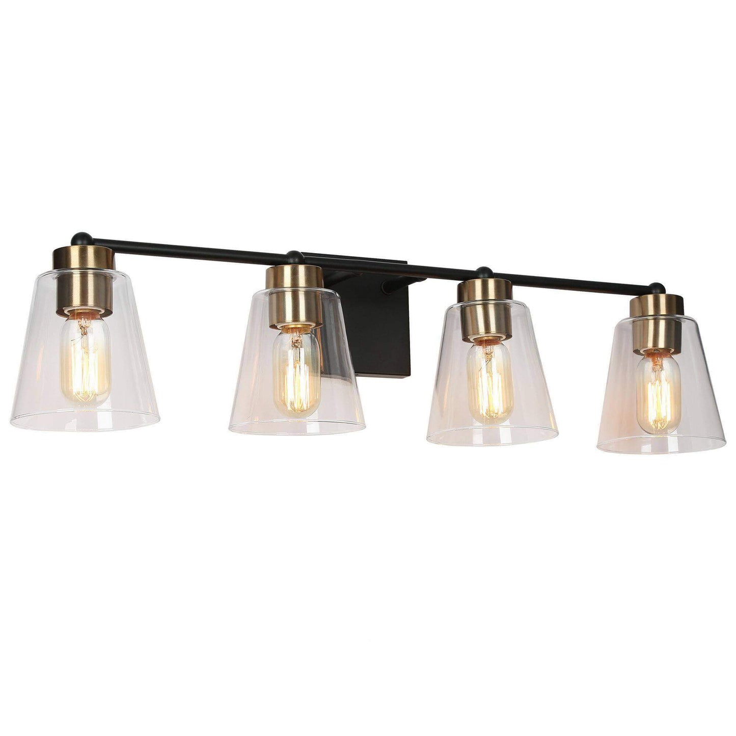 Modern Black and Gold 4-Light Vanity Light with Tapered Glass Shades