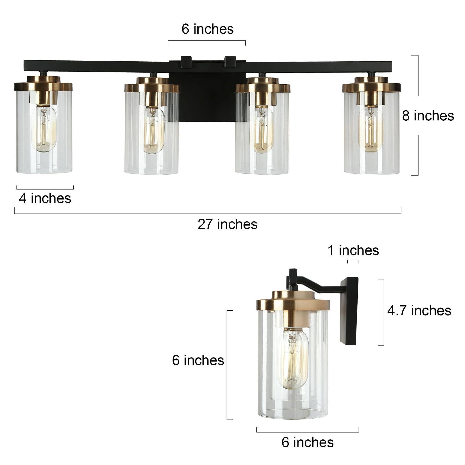 Mysticulinary 4-Light Black and Brass Vanity Light