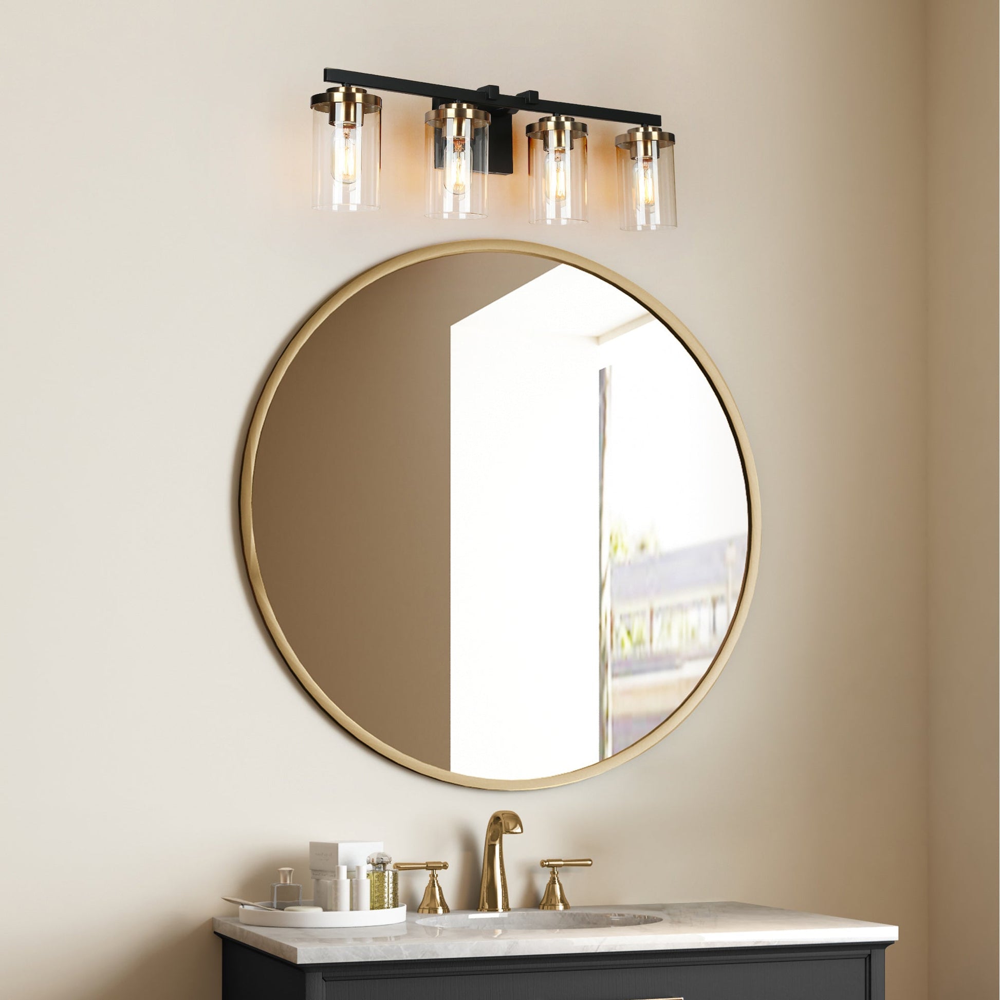 Mysticulinary 4-Light Black and Brass Vanity Light