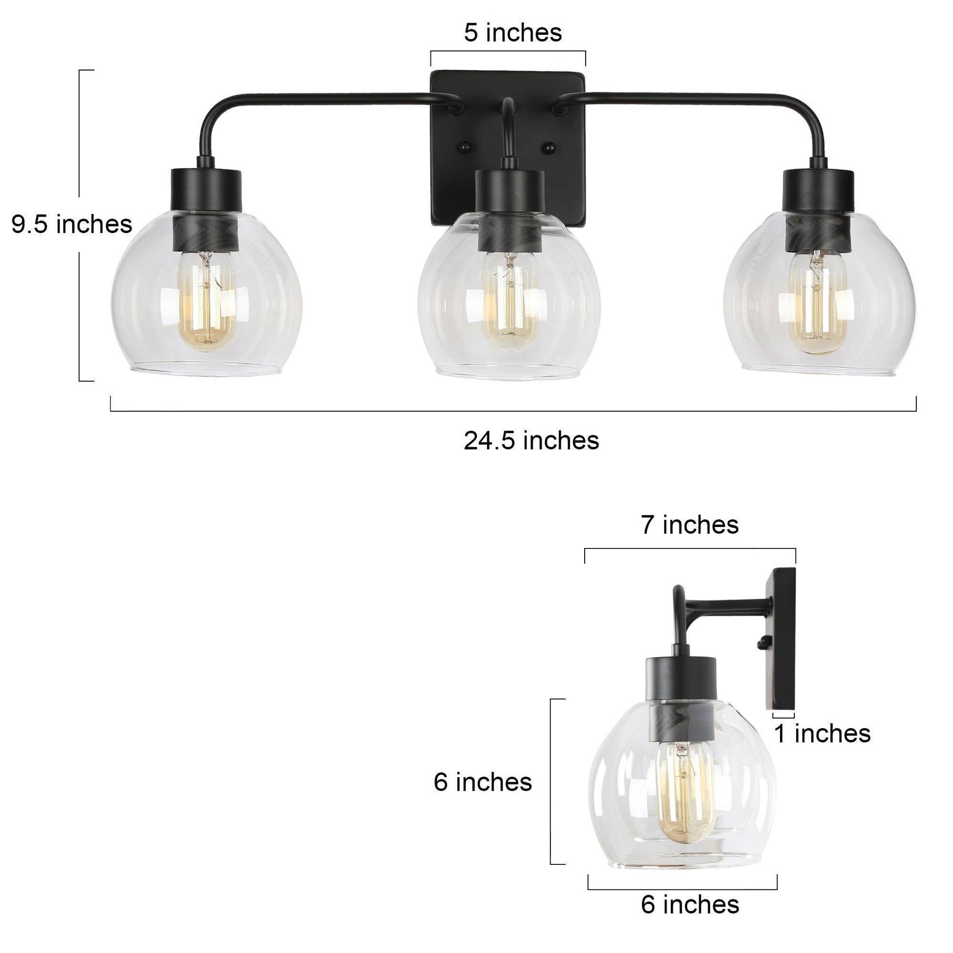 Fantasiyam 3-Light Black Vanity Light