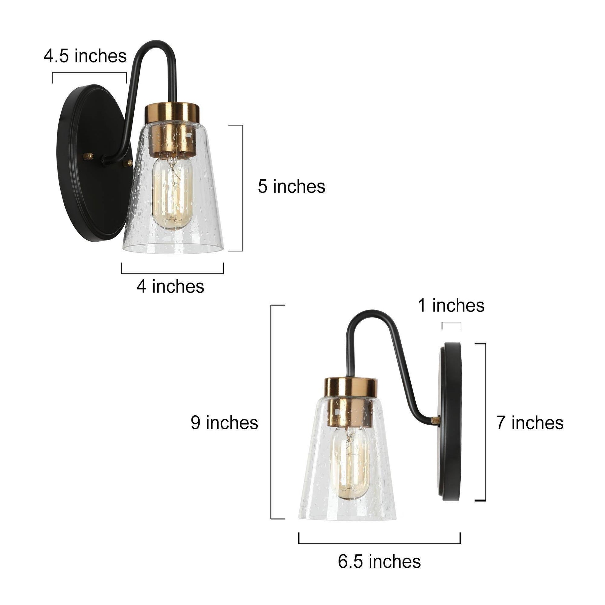 Neil 1-Light Black & Gold with Cone Seeded Glass Wall Sconces