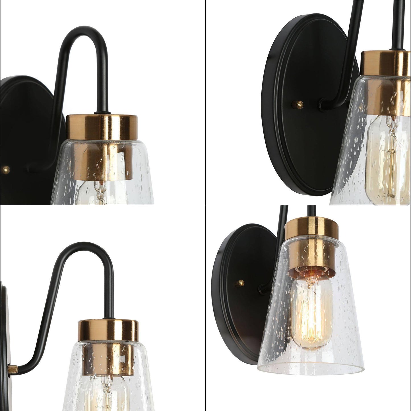 Neil 1-Light Black & Gold with Cone Seeded Glass Wall Sconces