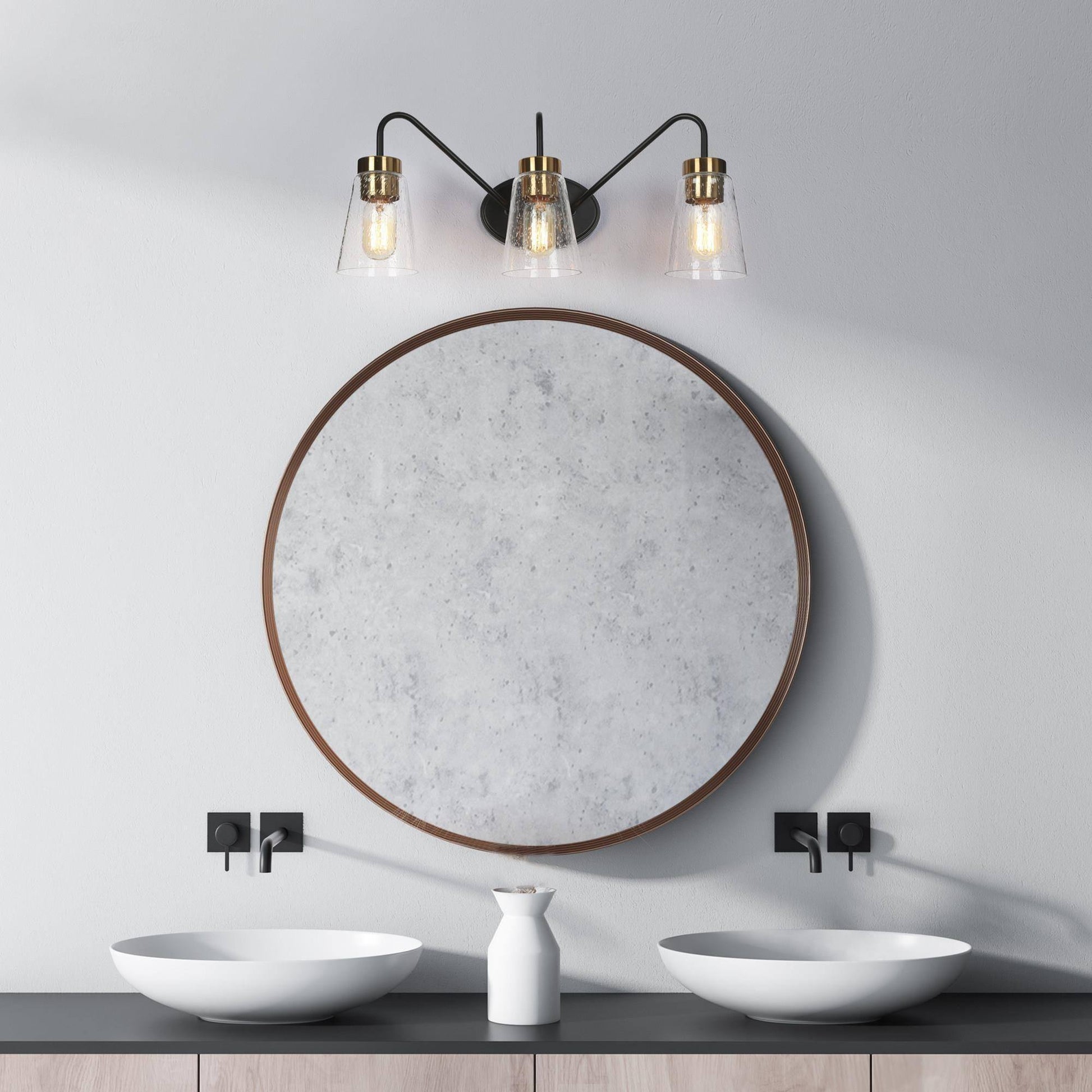 Neil 3-Light Black and Brass Vanity Light