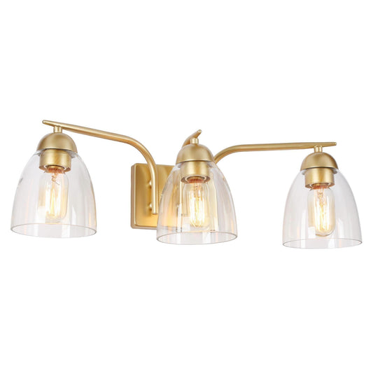 3-Light Bath Vanity Light Dome Clear Glass Wall Lamps - Belles Lighting