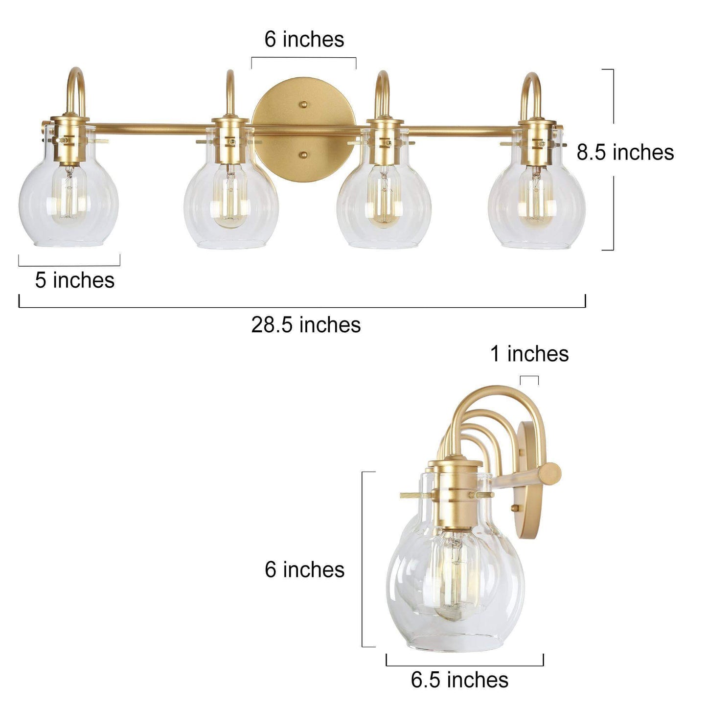 Modern Gold 4-Light Vanity Light with Globe Glass Shades