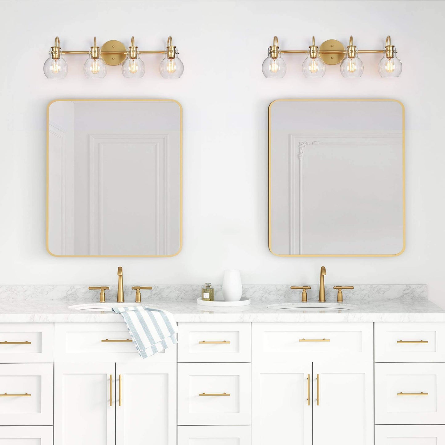 Modern Gold 4-Light Vanity Light with Globe Glass Shades