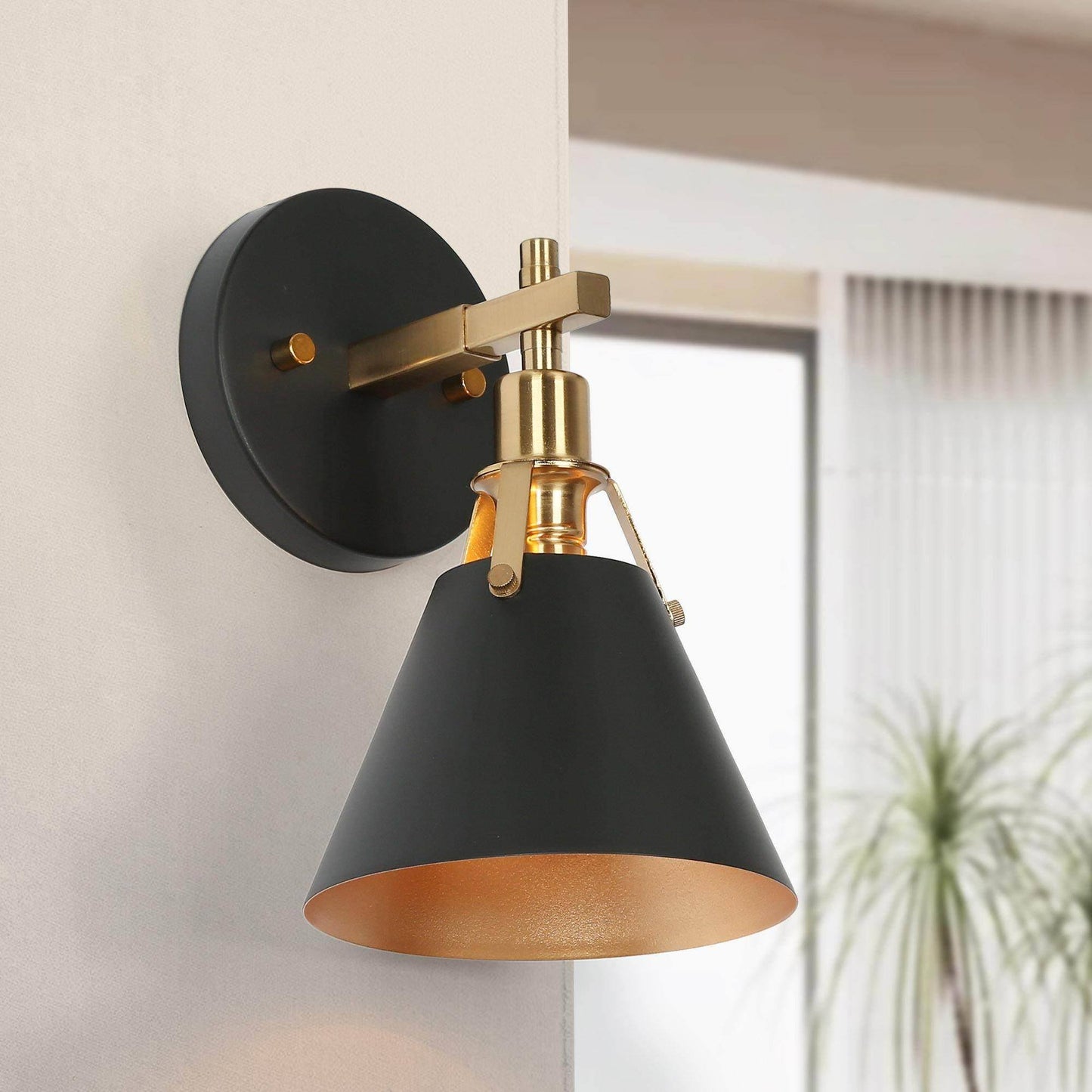 Ives 1-Light Modern Black and Gold Cone Wall Sconces