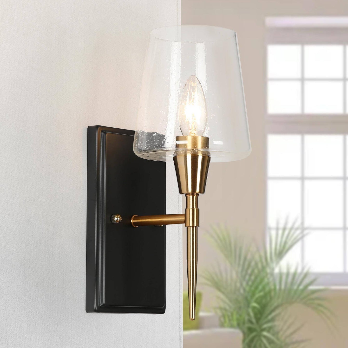 Baoceal 3-Light Modern Black & Gold Seeded-Glass Wall Sconces