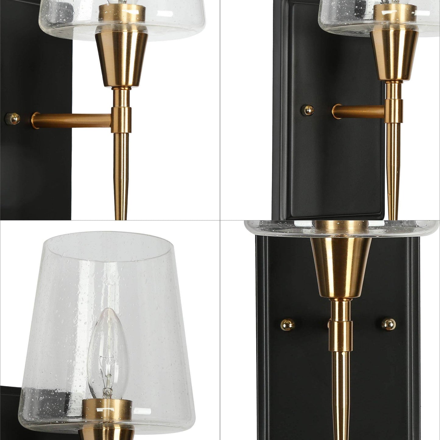 Baoceal 3-Light Modern Black & Gold Seeded-Glass Wall Sconces