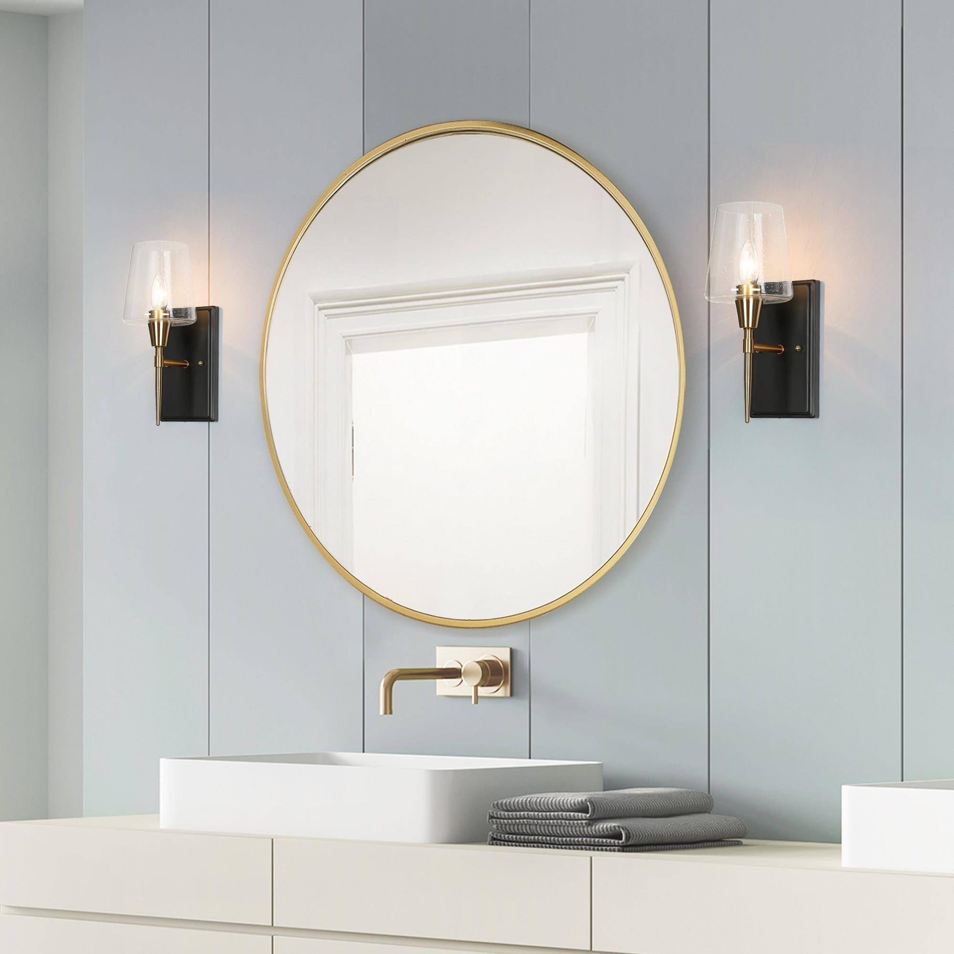 Baoceal 3-Light Modern Black & Gold Seeded-Glass Wall Sconces