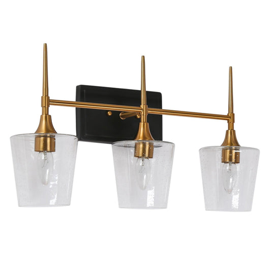 3-Light Bath Vanity Light Clear Seeded Glass Wall Sconces - Belles Lighting