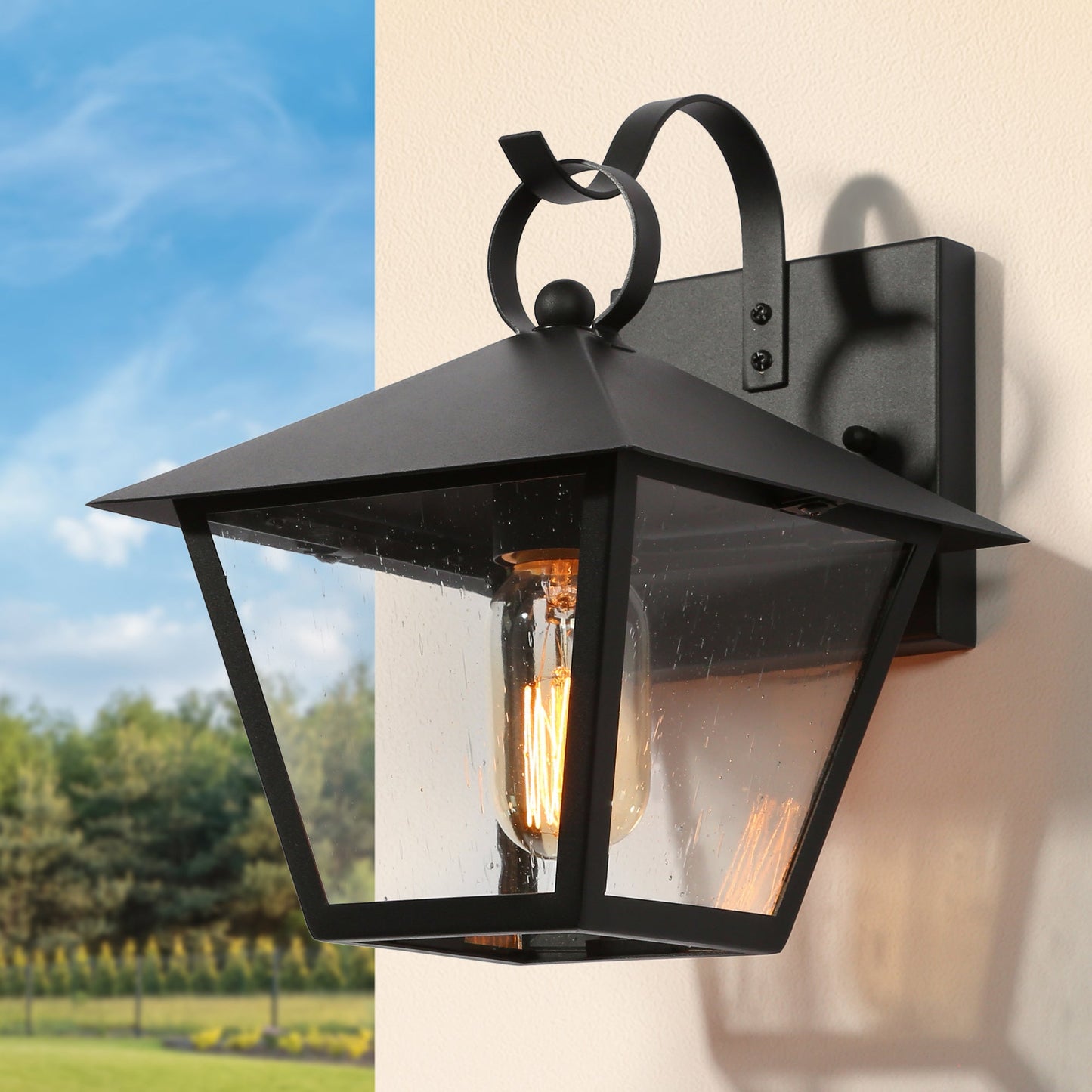 Nigracrata 10.2"H 1-Light Black Outdoor Wall Lantern