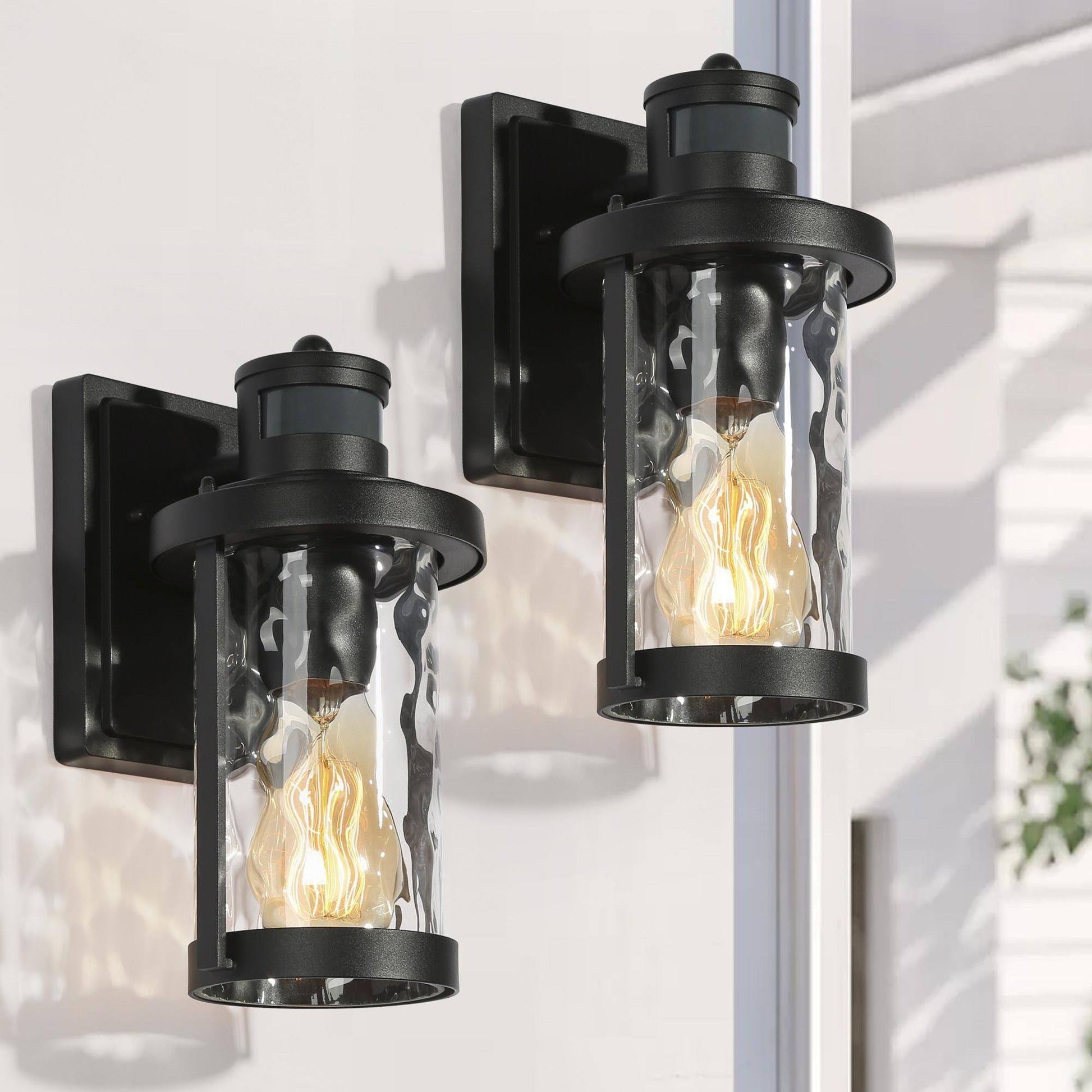 Zoriluna 10.5"H 1-Light Black Dusk to Dawn Motion Sensor Outdoor Wall Lantern Set of 2