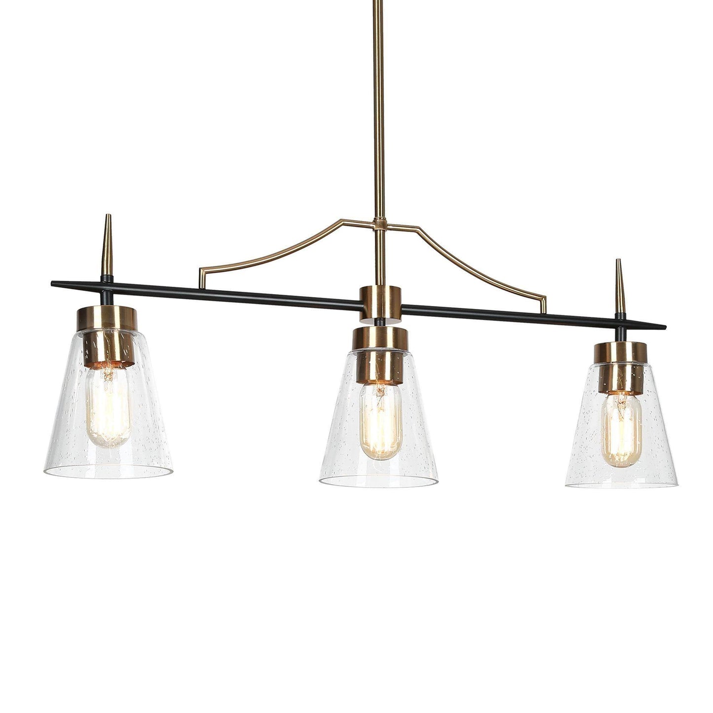 Mdoern 3-Light Brass Linear Island Light Chandelier with Seeded Glass