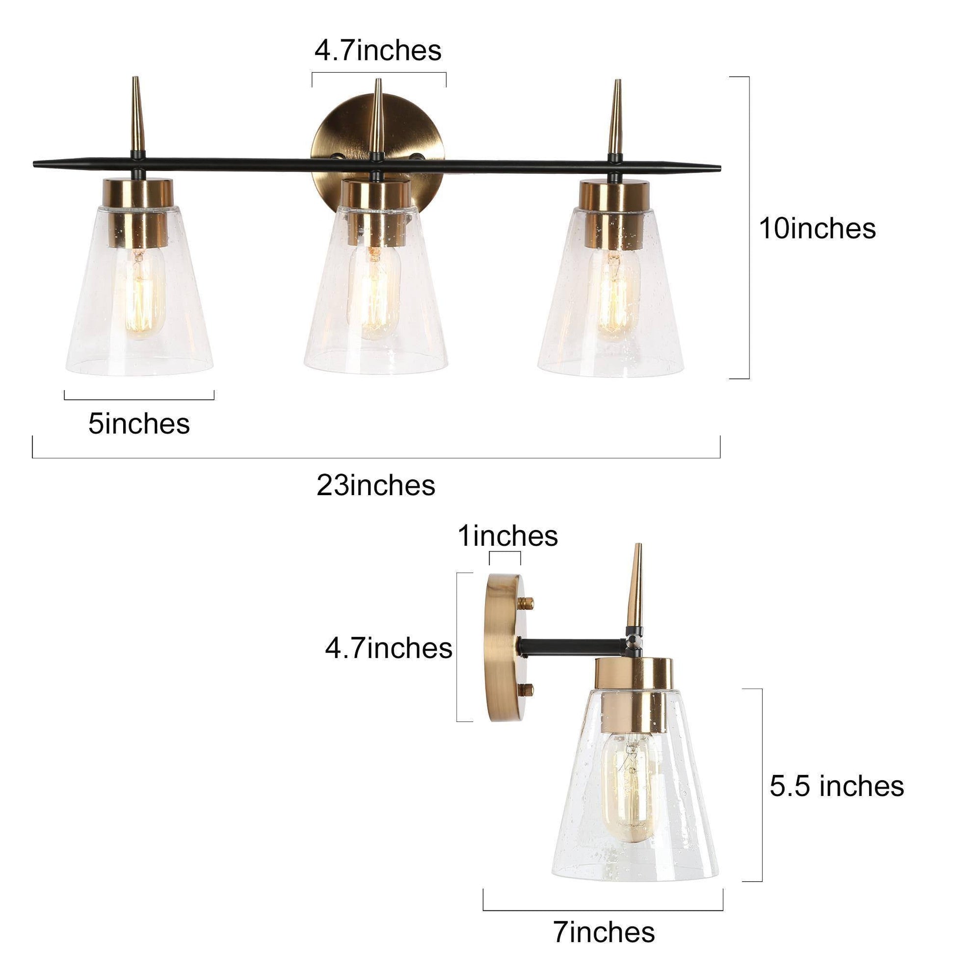 Greenriver 3-Light Black and Brass Vanity Light