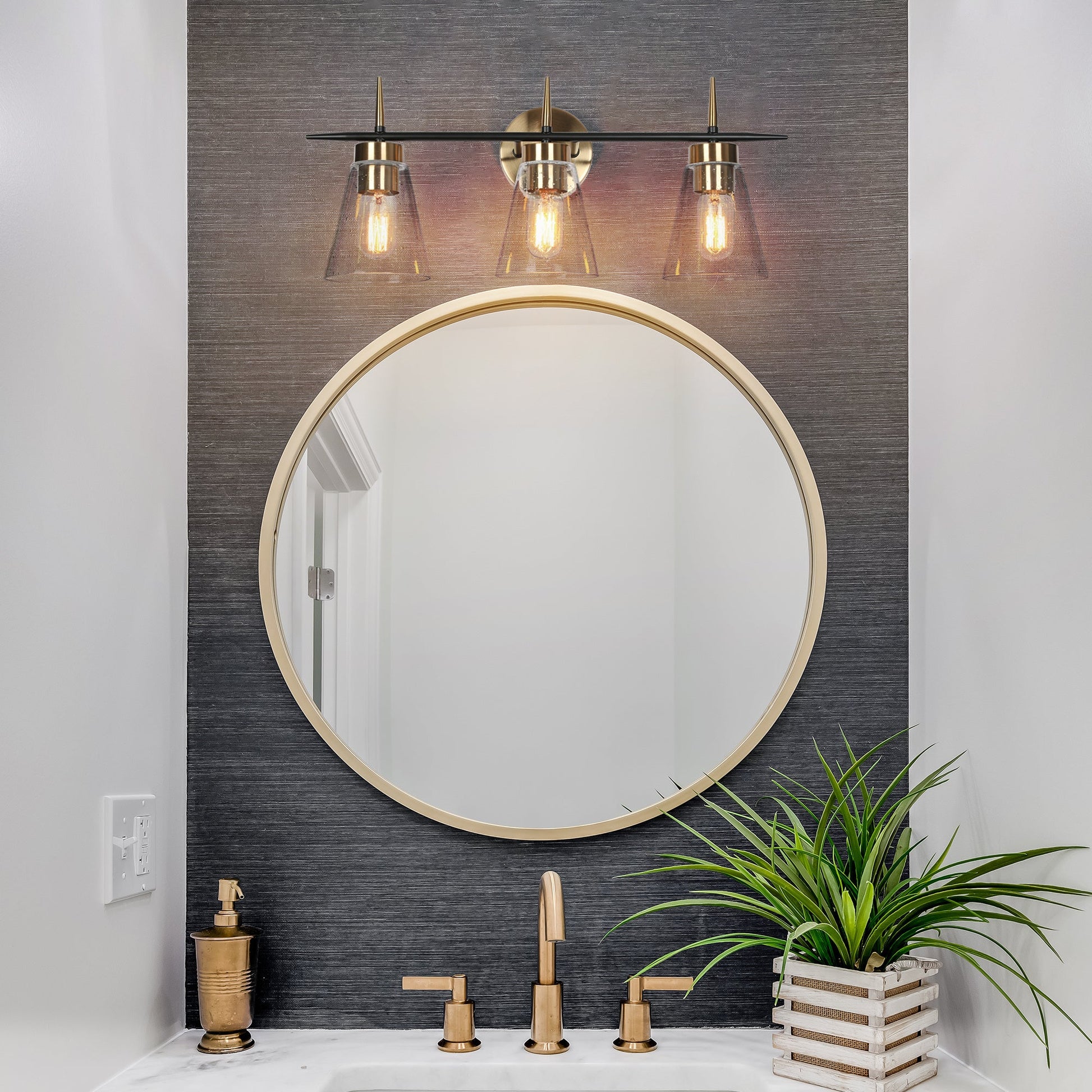 Greenriver 3-Light Black and Brass Vanity Light