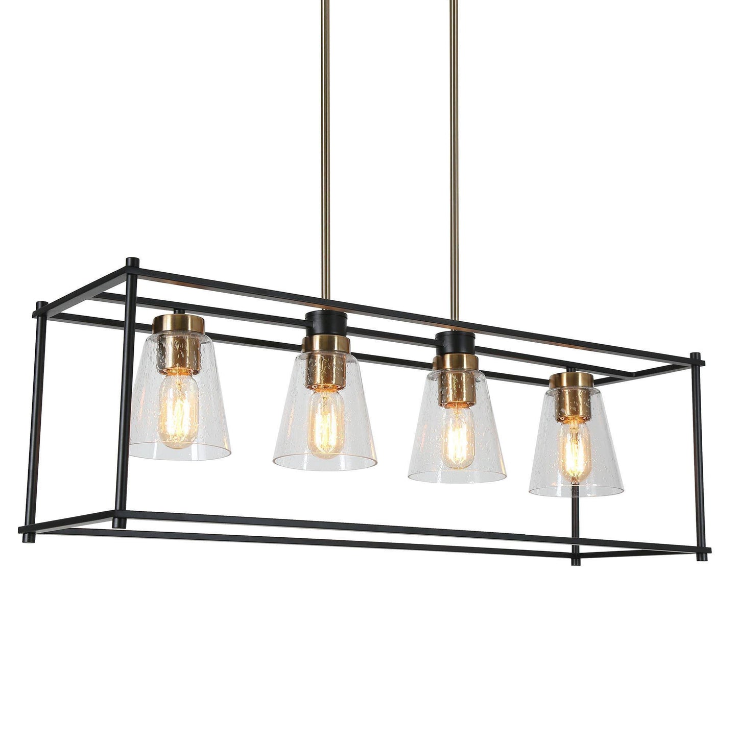 Modern 4-Light Rectangle Island Light Chandelier with Seeded Glass