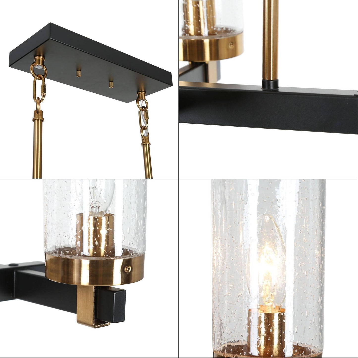 Sean 6-Light 27-in Black&Gold Modern Linear Kitchen Island Light with Seeded Glass