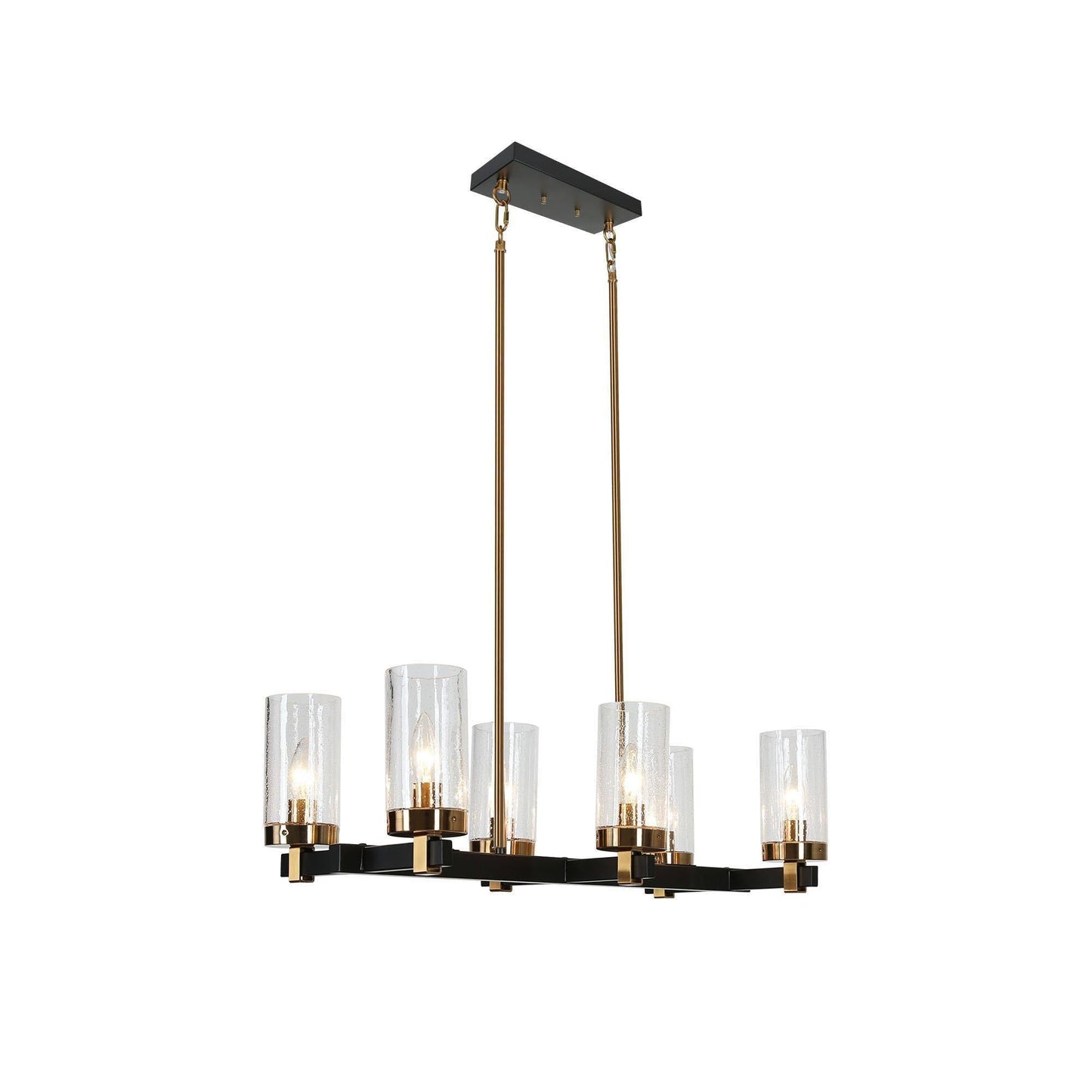 Sean 6-Light 27-in Black&Gold Modern Linear Kitchen Island Light with Seeded Glass