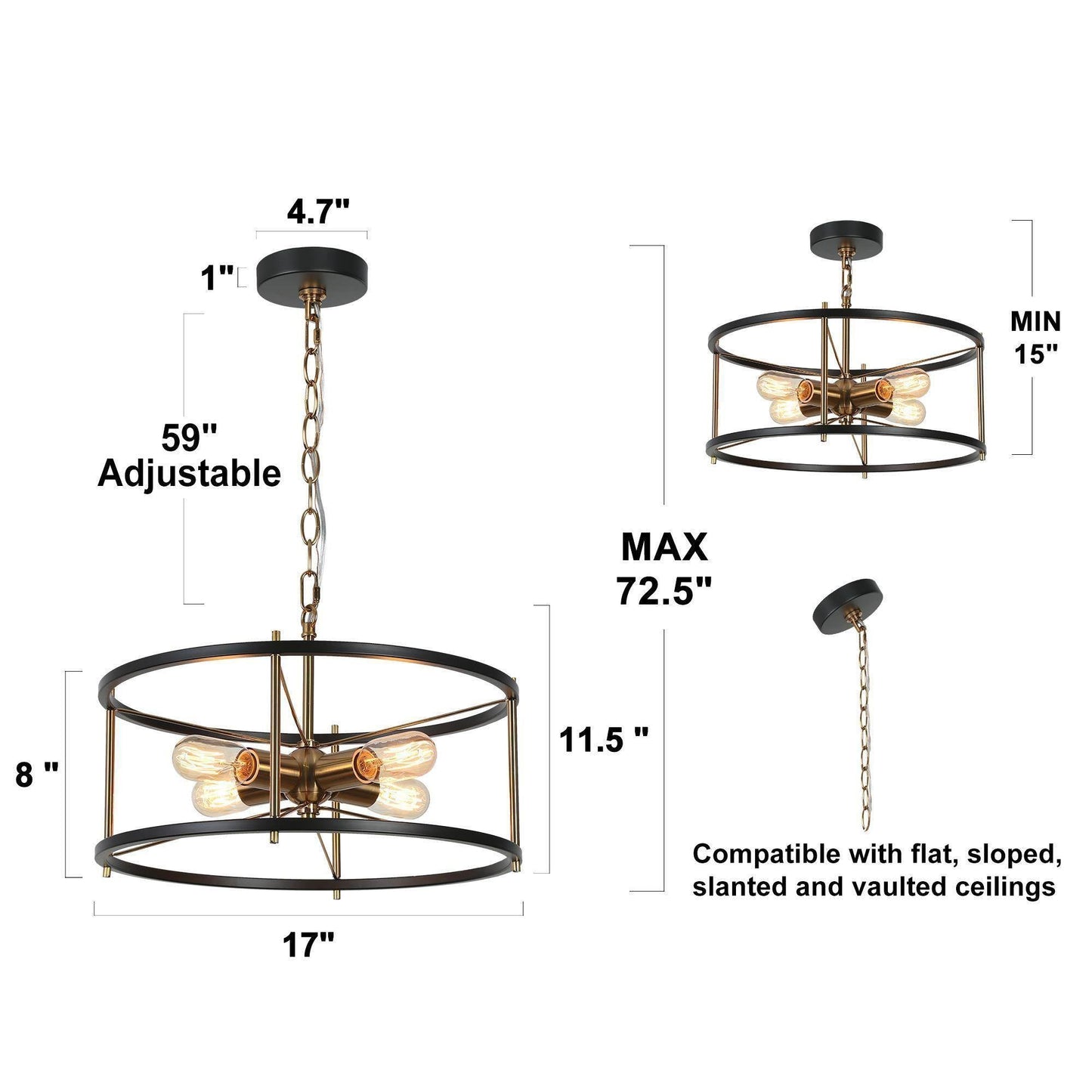 Lerwickiss 4-Light Small Black Chandelier