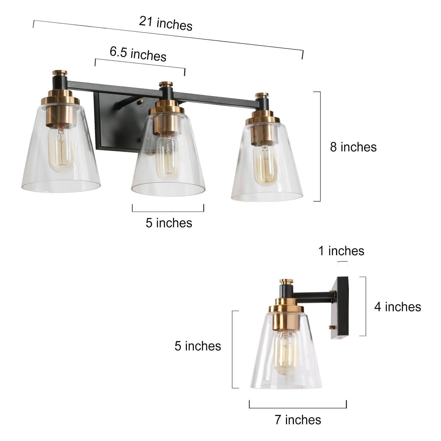 Lafontaine 3-Light Black and Brass Vanity Light