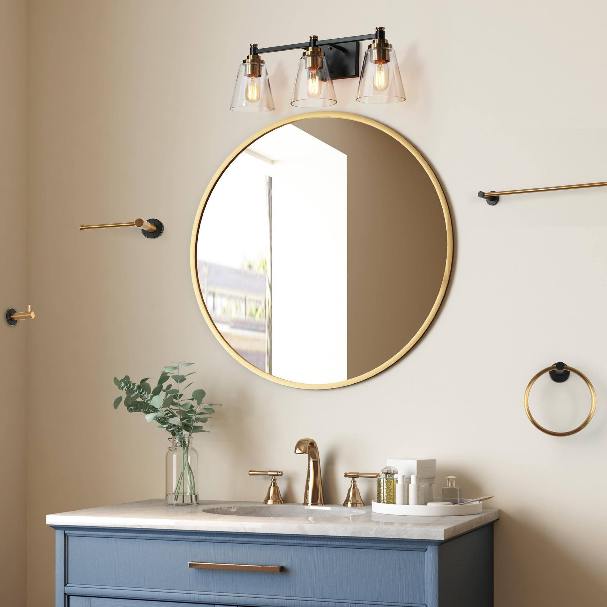 Lafontaine 3-Light Black and Brass Vanity Light