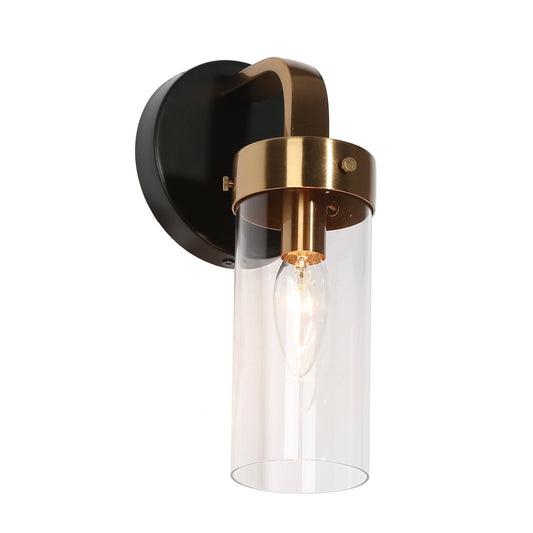 Jujueo 1-Light Modern Black and Gold Glass Cylinder Wall Sconces