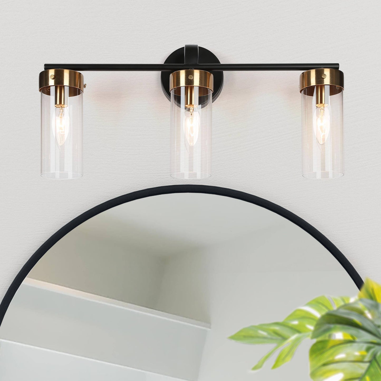 Jujueo 3-Light Black and Brass Vanity Light