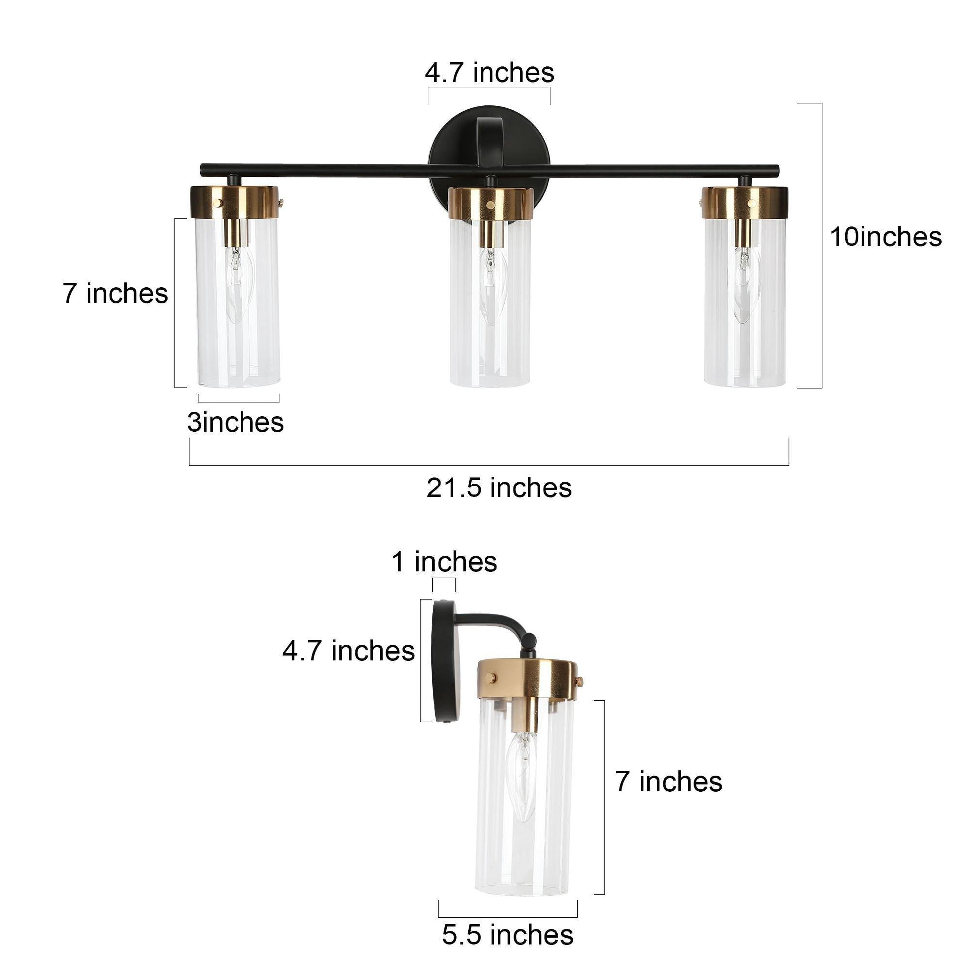 Jujueo 3-Light Black and Brass Vanity Light