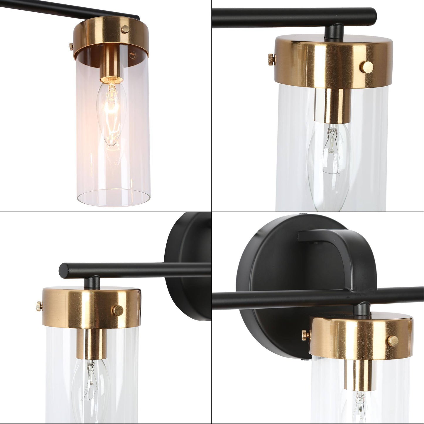 Jujueo 3-Light Black and Brass Vanity Light