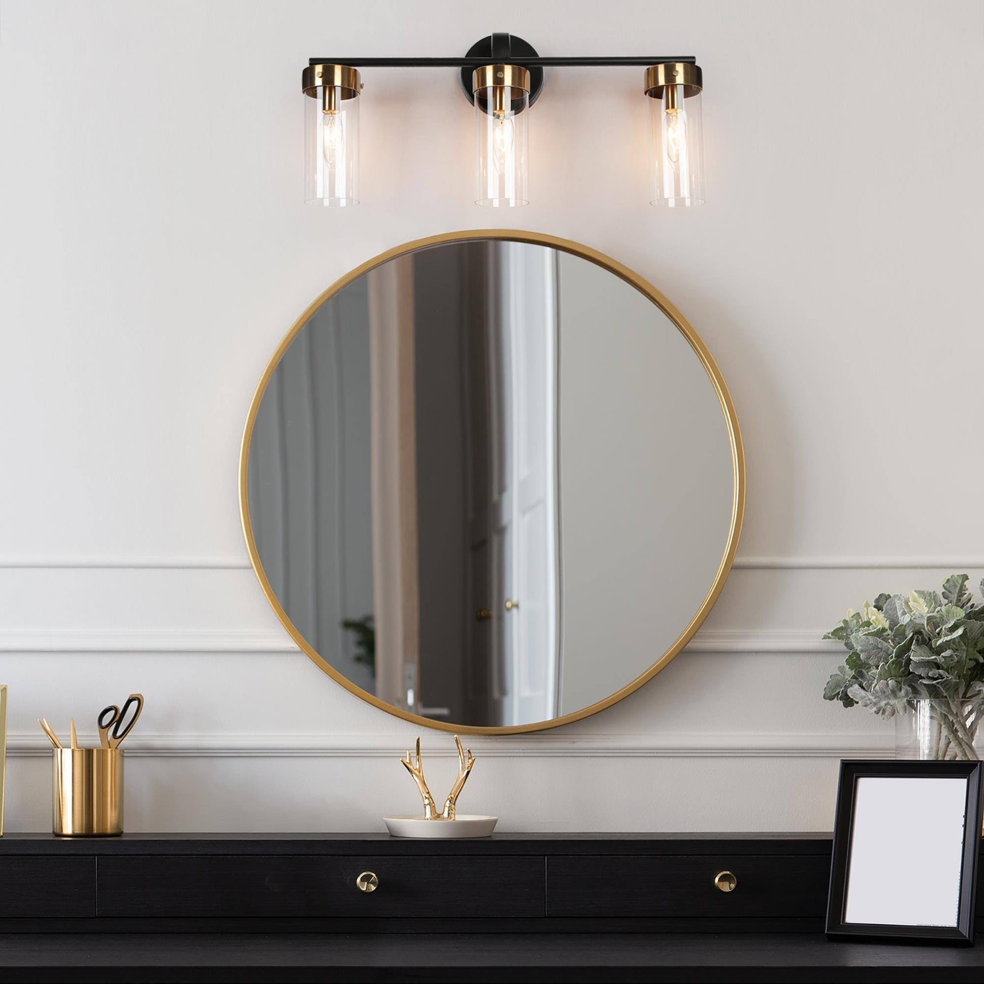 Jujueo 3-Light Black and Brass Vanity Light