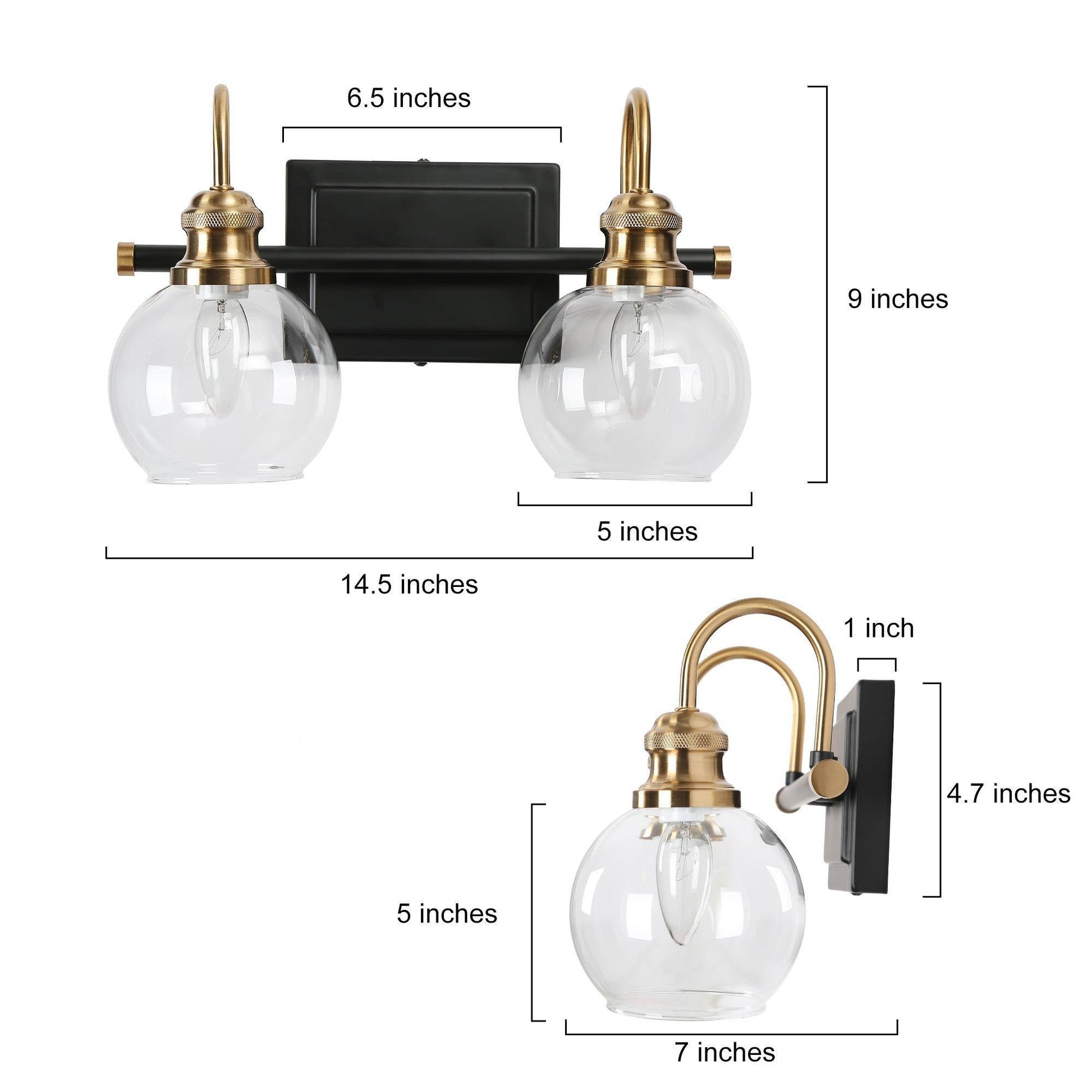 Boyce 2-Light Black and Brass Vanity Light