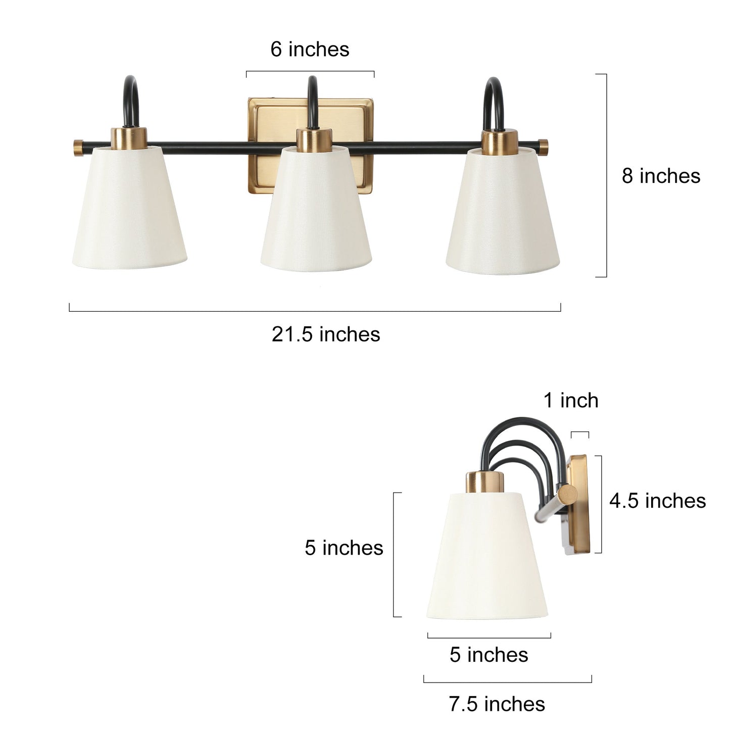 Jacarmellia 3-Light Black and Brass Vanity Light