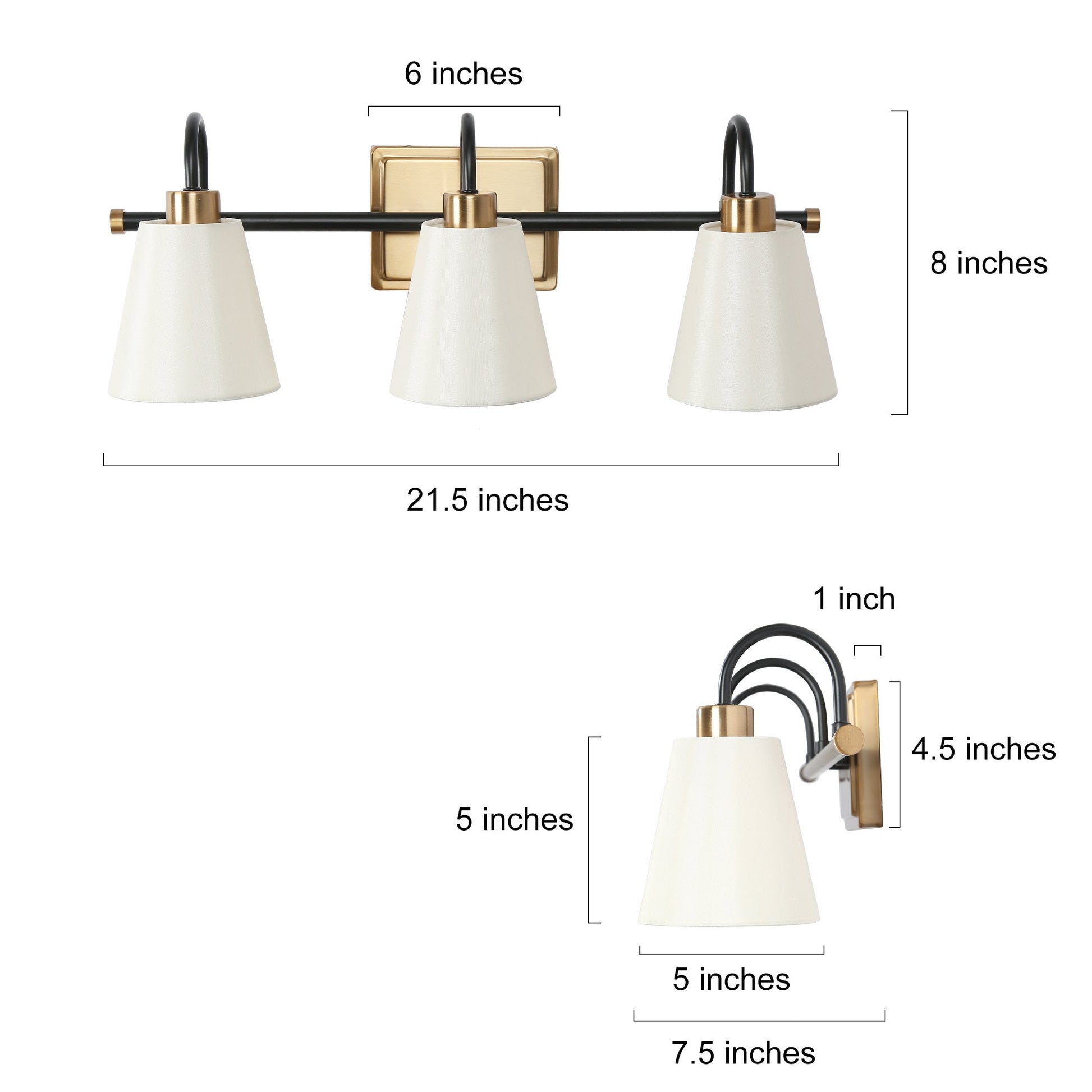 Jacarmellia 3-Light Black and Brass Vanity Light