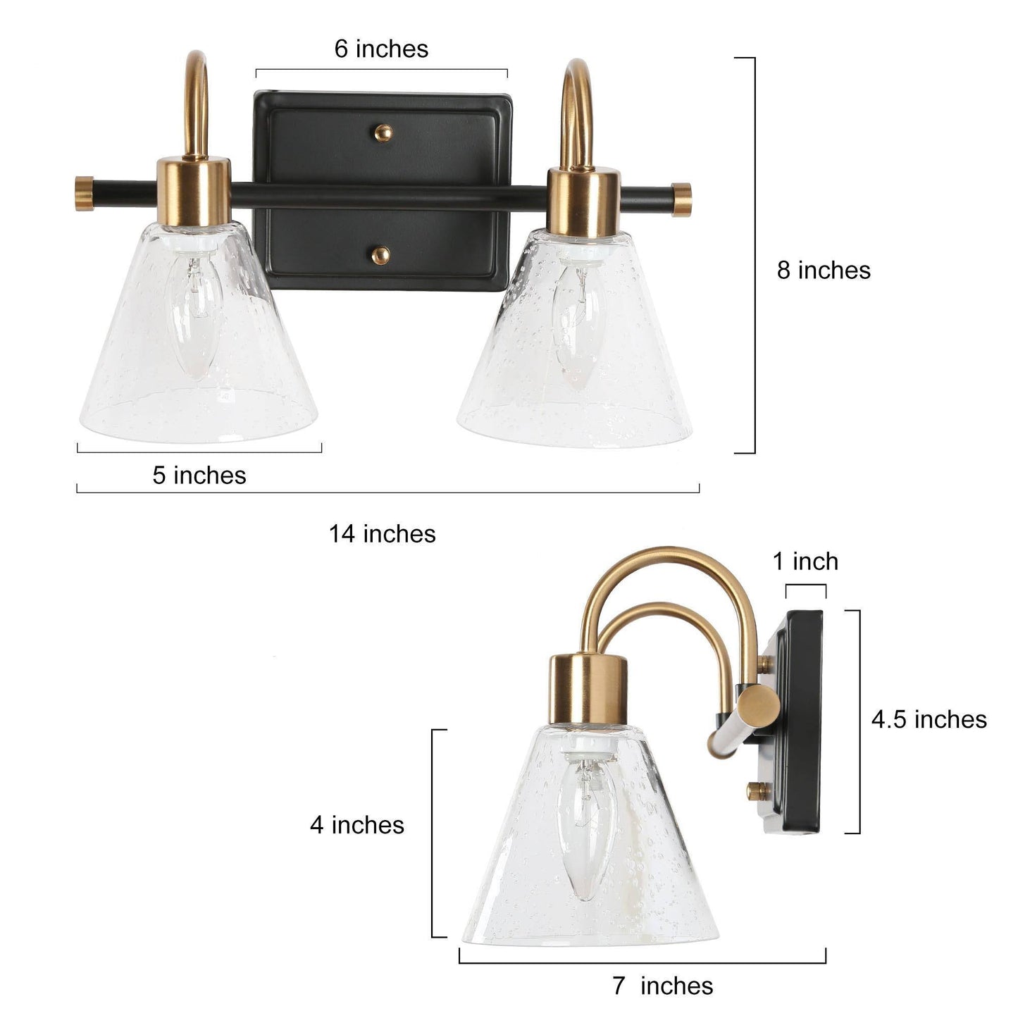 Amaduz 2-Light Black and Gold Vanity Light