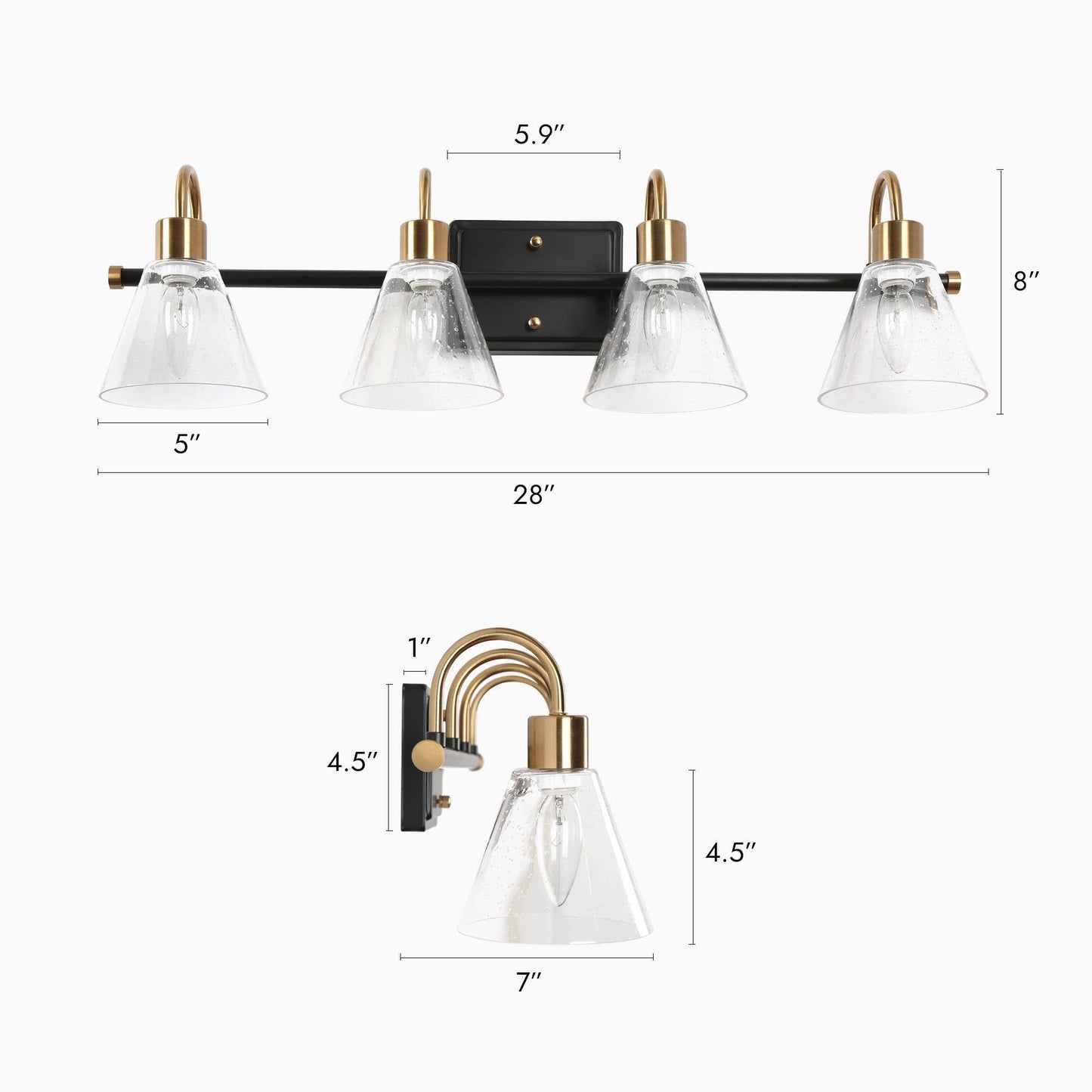 Amaduz 4-Light Black and Gold Vanity Light