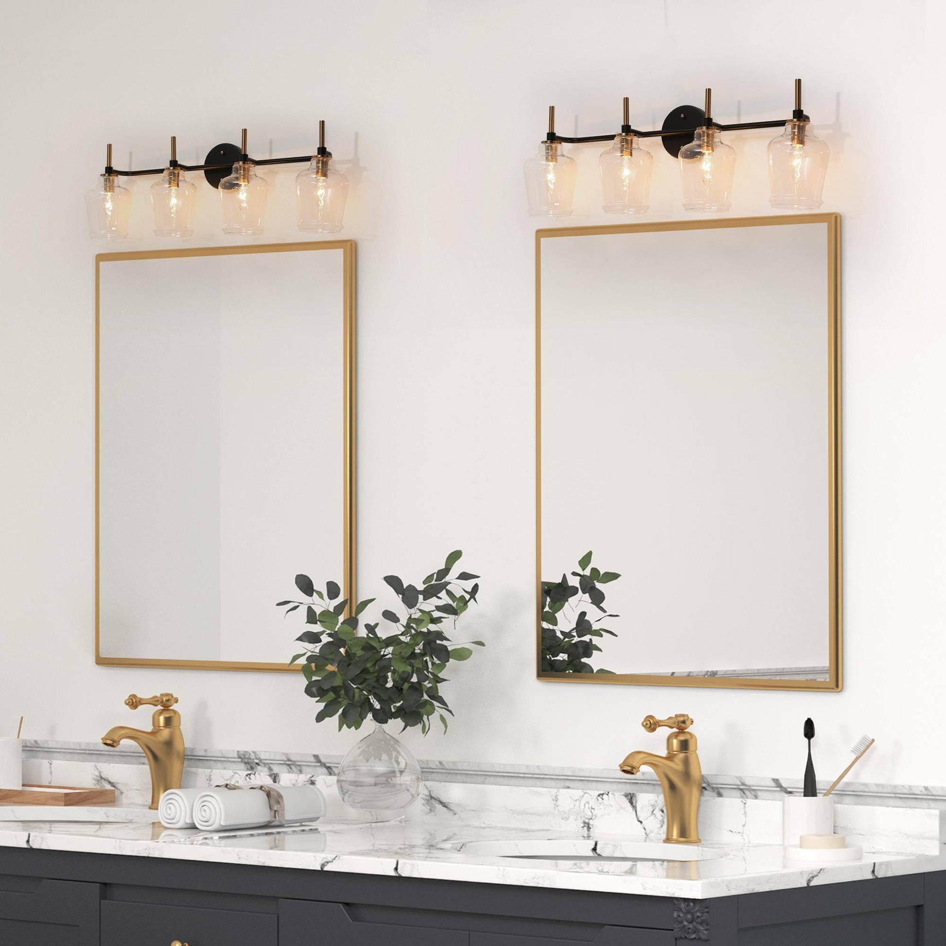 Grandiflorus 4-Light Black and Brass Vanity Light