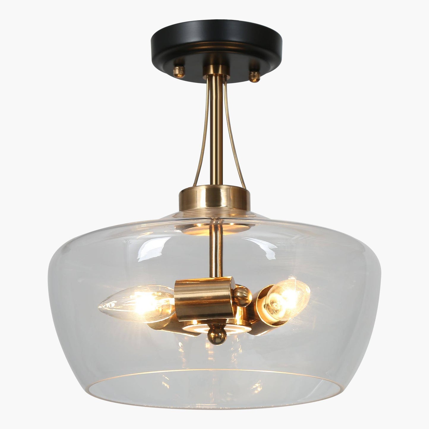 Modern 3-Light Black Gold Glass Semi Flush Mount Ceiling Light