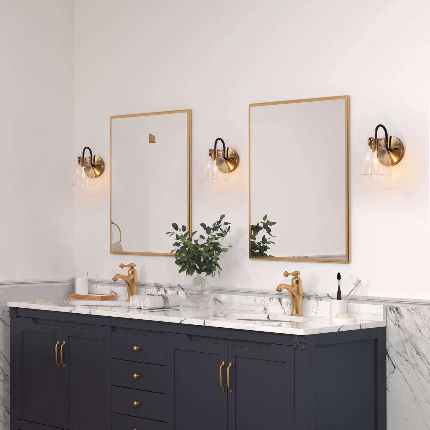 Modern Gold Wall Sconce with Clear Glass Shade