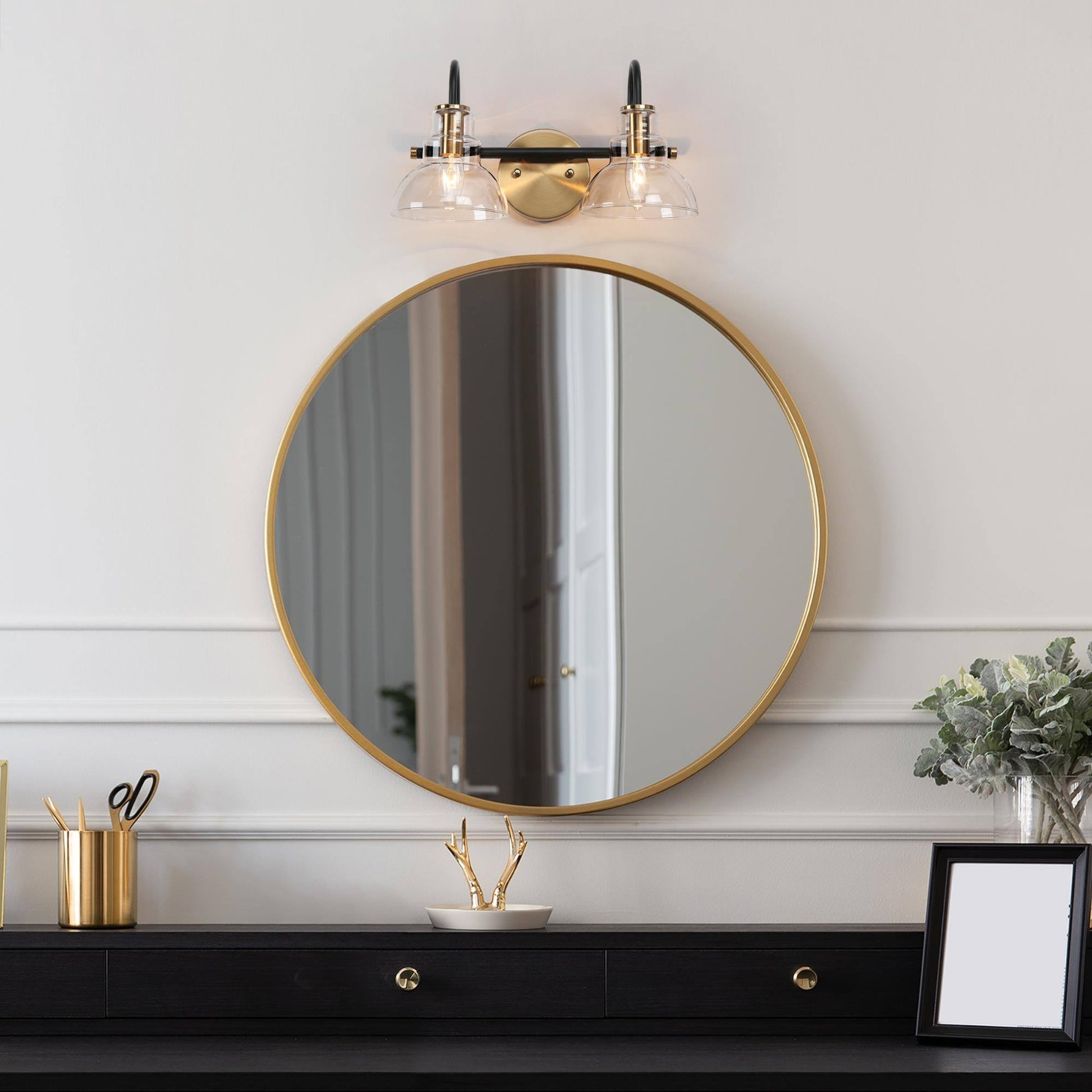 Saxifraga 2-Light Black and Brass Vanity Light