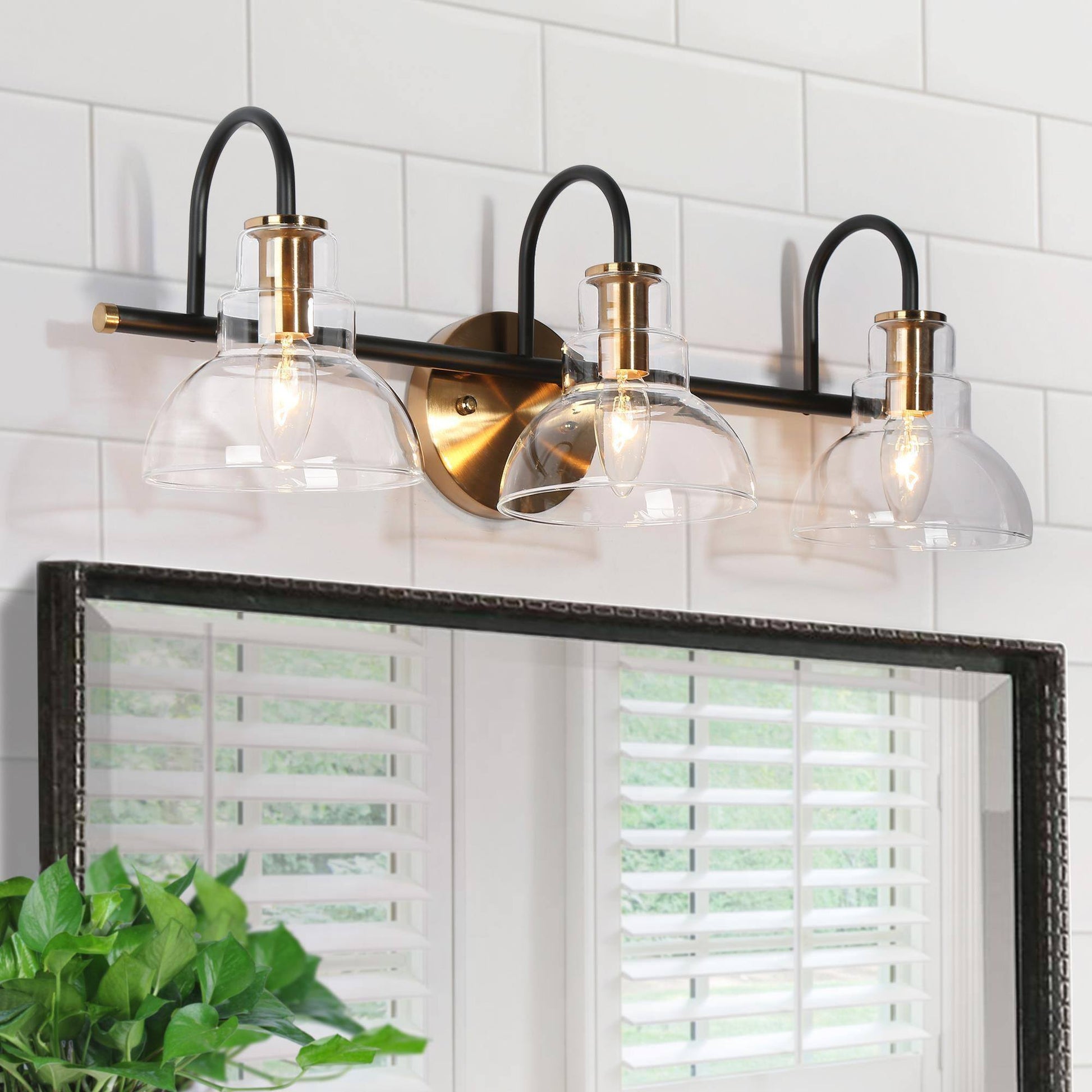 Saxifraga 3-Light Black and Brass Vanity Light