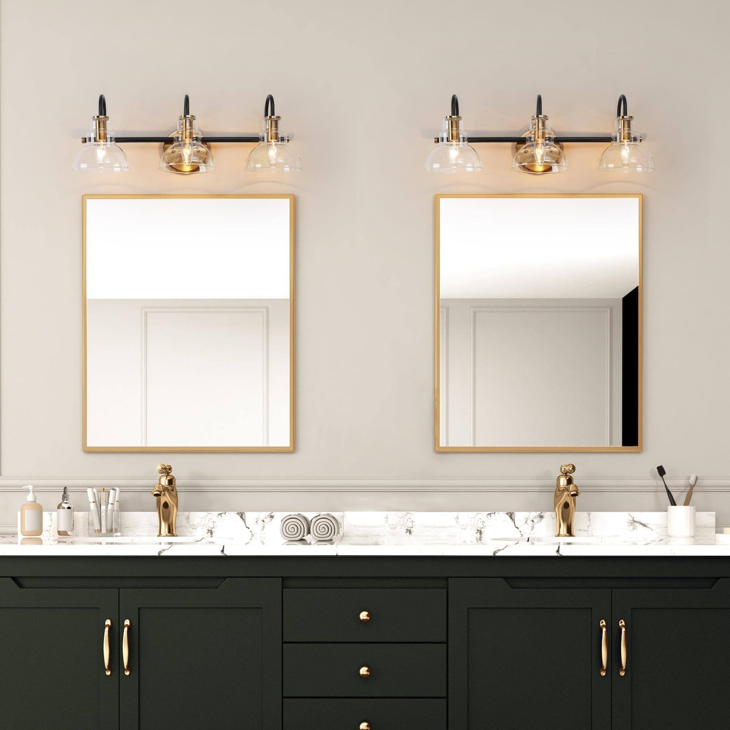 Saxifraga 3-Light Black and Brass Vanity Light