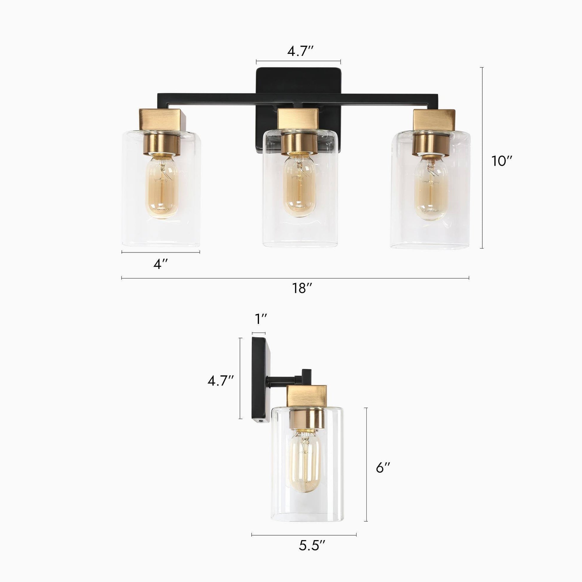 Kumarahou 3-Light Black and Brass Vanity Light