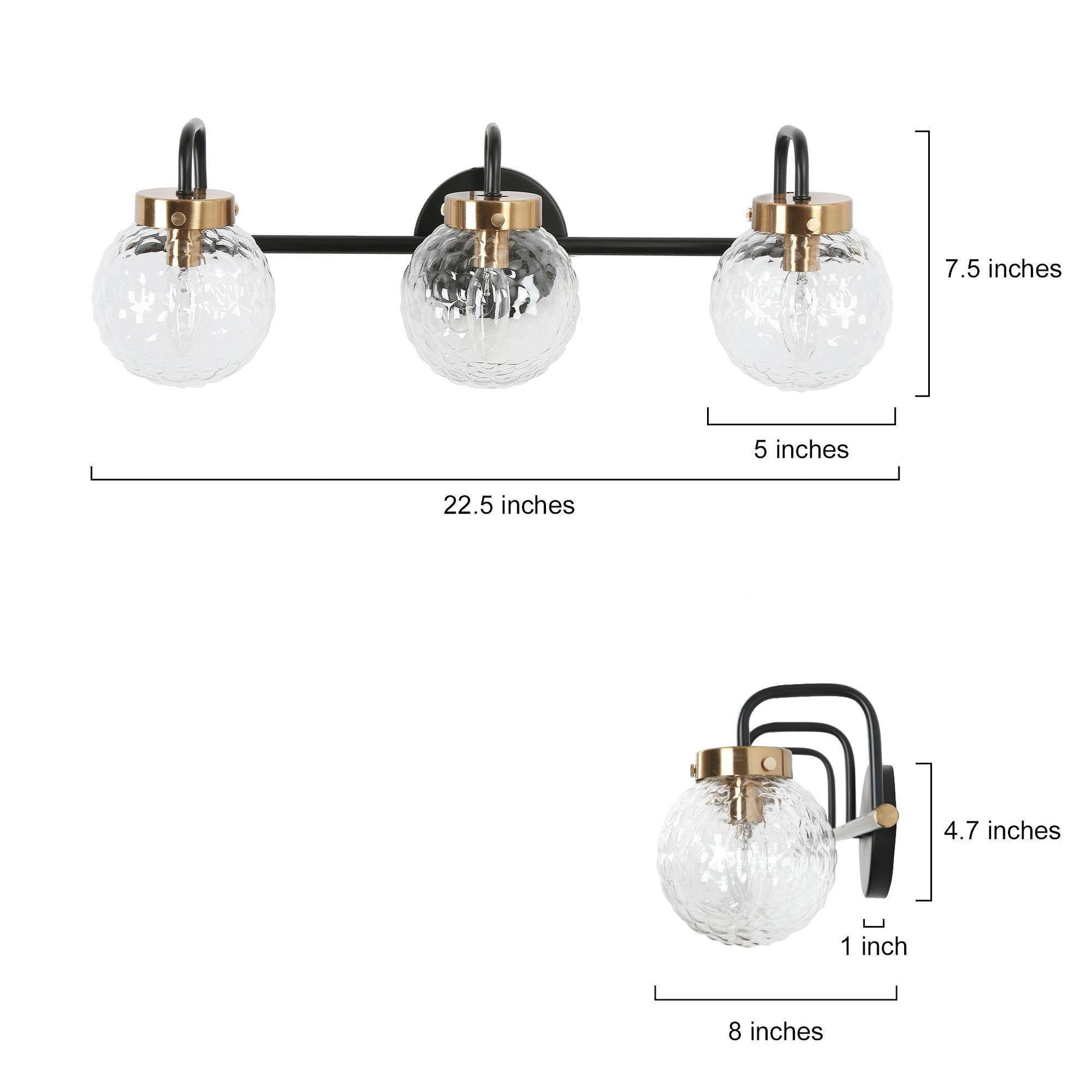 Astrid 3-Light Black and Brass Vanity Light