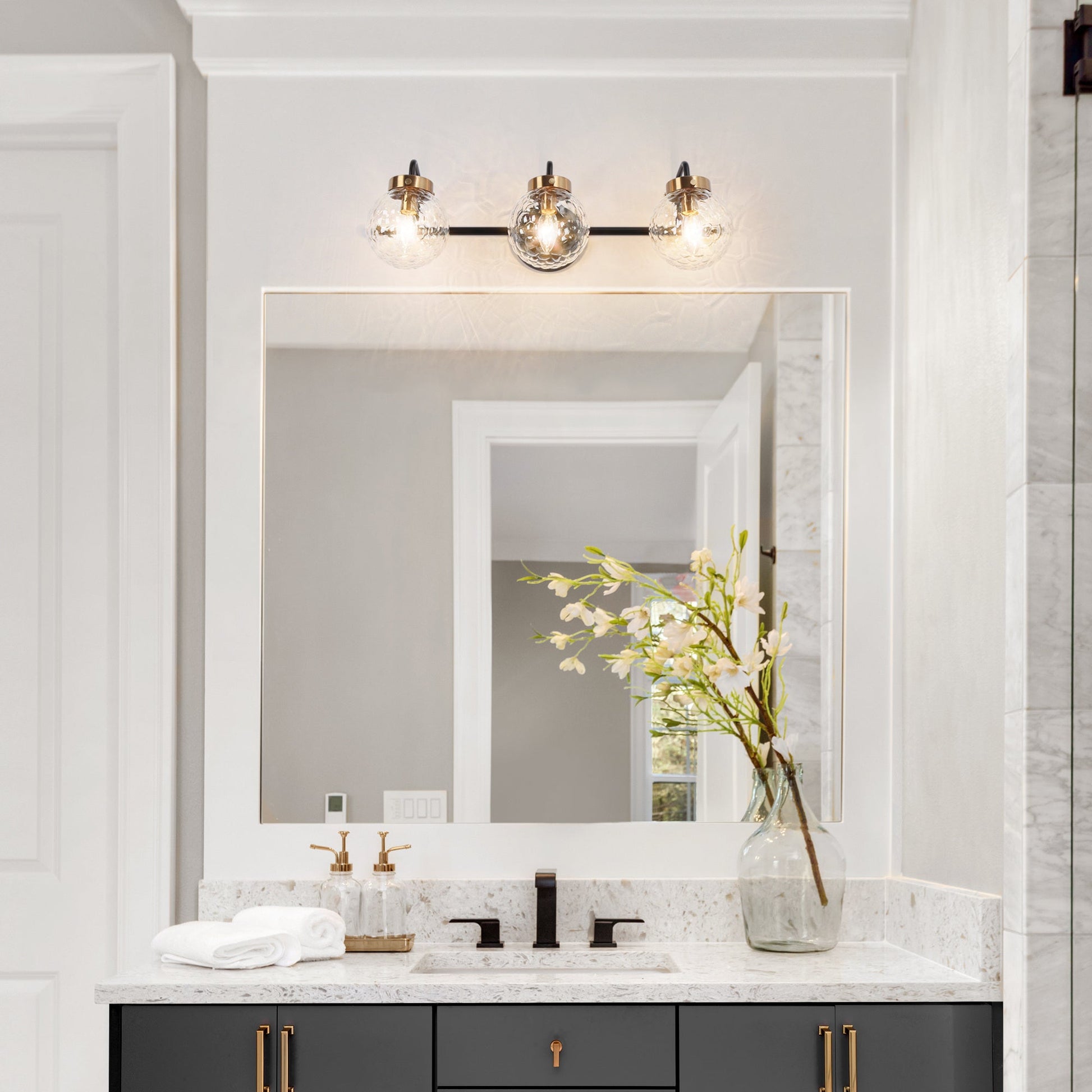 Astrid 3-Light Black and Brass Vanity Light