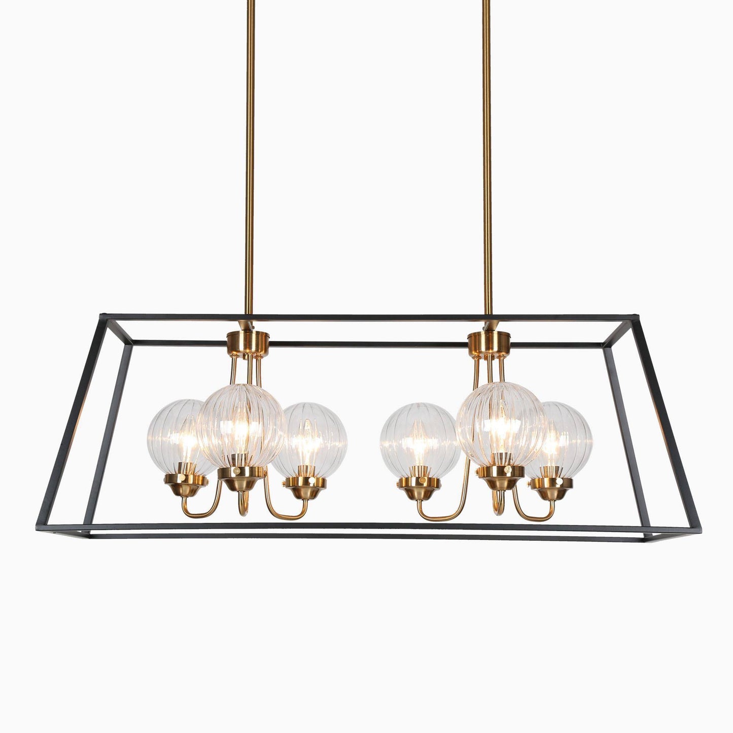 Modern 6-Light Black Gold Rectangular Island Light Chandelier