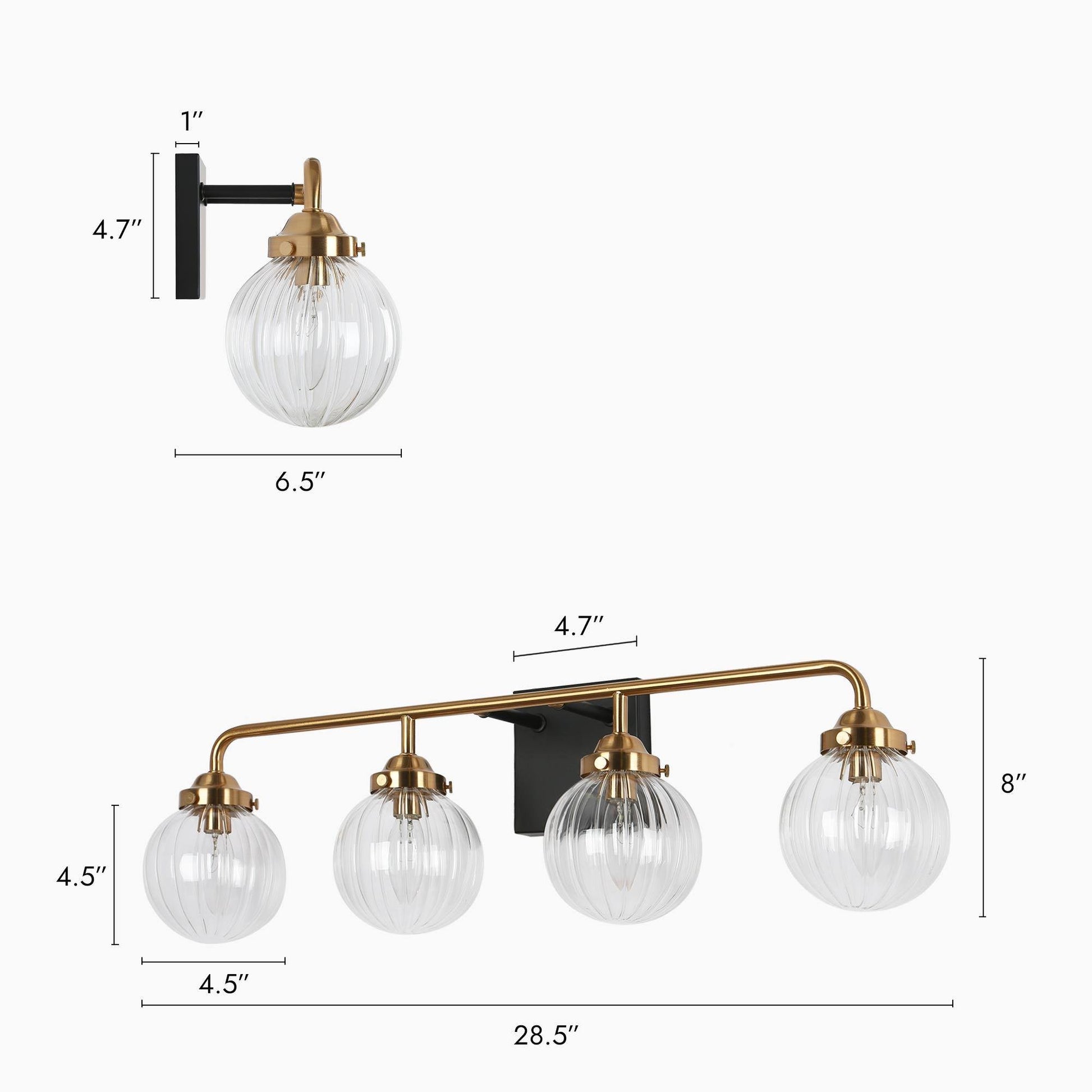 Aroseniss 4-Light Black and Brass Vanity Light