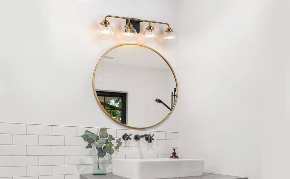 Aroseniss 4-Light Black and Brass Vanity Light