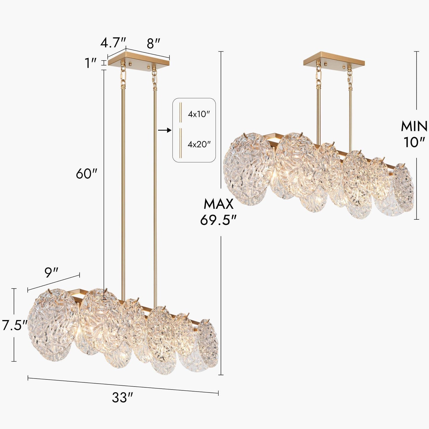 Mediconre 5-Light 33-in Gold Modern Rectangle Kitchen Island Light